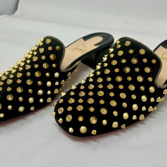 CHRISTIAN LOUBOUTIN Black Suede Mulaconka Spiked Mules Sandals EU 40.5/US 9-9.5 - Picture 1 of 8